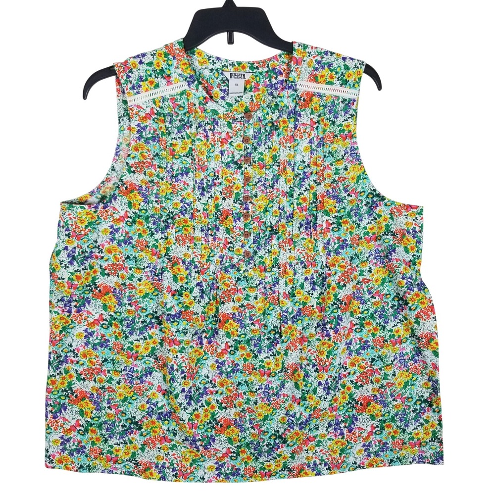 Duluth Trading Co Artisan Hemp Pin-Tuck Tank Womens XL Multi-Color Floral Boho